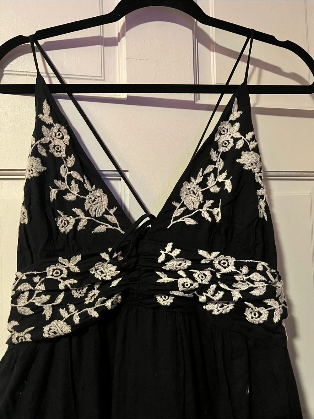 Abercrombie & Fitch Black Maxi Dress with White Floral Embroidery